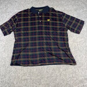 VTG Bobby Jones Collection Masters Golf Polo Shirt Men XL Navy Plaid Logo Cotton